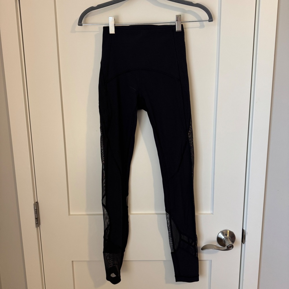 Lululemon Black Mesh‎ High Rise Leggings Womens Size 2 Activewear Tights